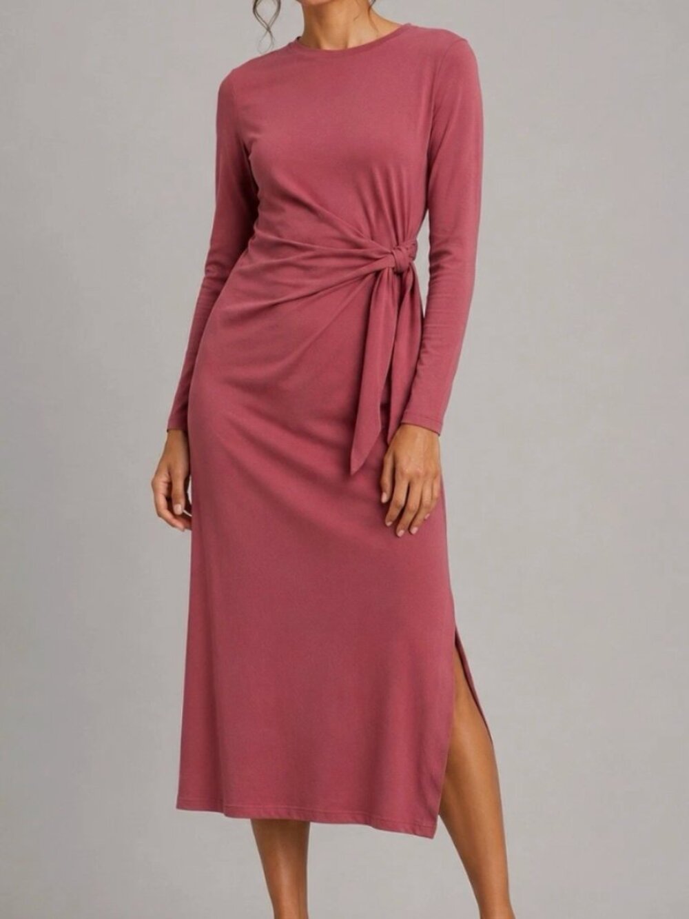 Anthropologie Daily Practice Midi Dress Medium Long Sleeve Dusty Rose Plum NWT